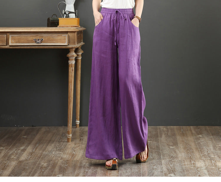 Women Fashion Casual Solid Color Cotton Linen Pants