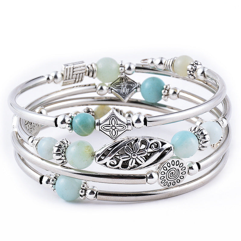 Women Bohemian Natural Stone Beaded Winding Bracelet