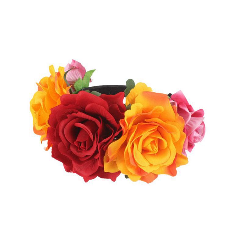 Bandeau de fleurs roses en tissu rétro pour fête d'Halloween