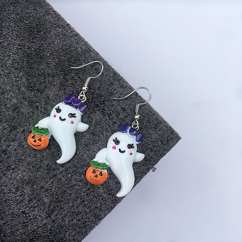 Pendientes colgantes de Halloween para mujer, divertidos, con esqueleto, fantasma, calabaza, gato y búho