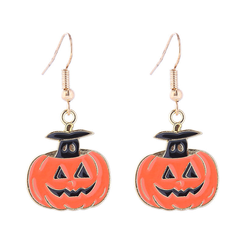 Halloween Women Horror Skull Spider Pumpkin Alloy Earrings