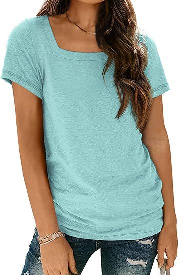 Camiseta informal de verano para mujer, con cuello cuadrado, color liso y sin mangas