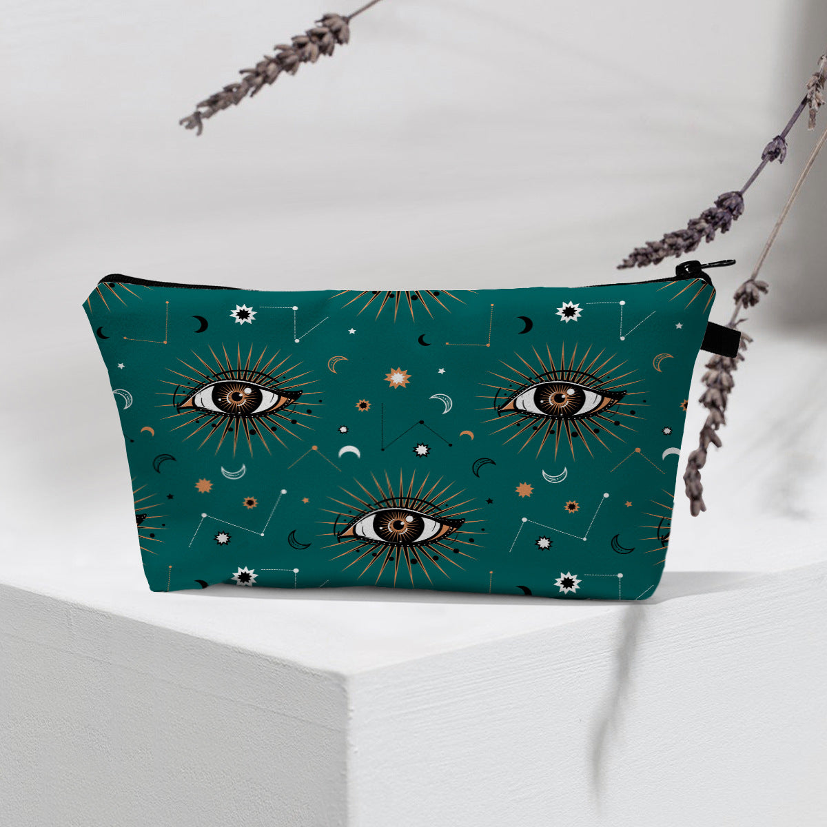 Bolsa de cosméticos portátil con diseño de mal de ojo para mujer