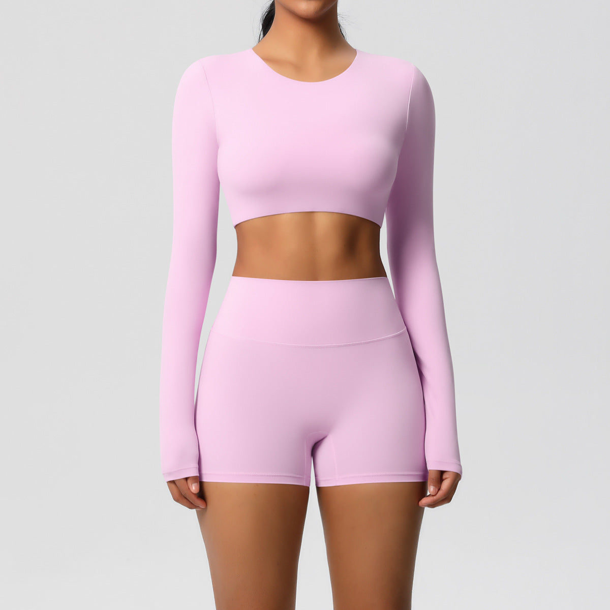 Ensemble deux pièces de sport de couleur unie pour femmes, style yoga