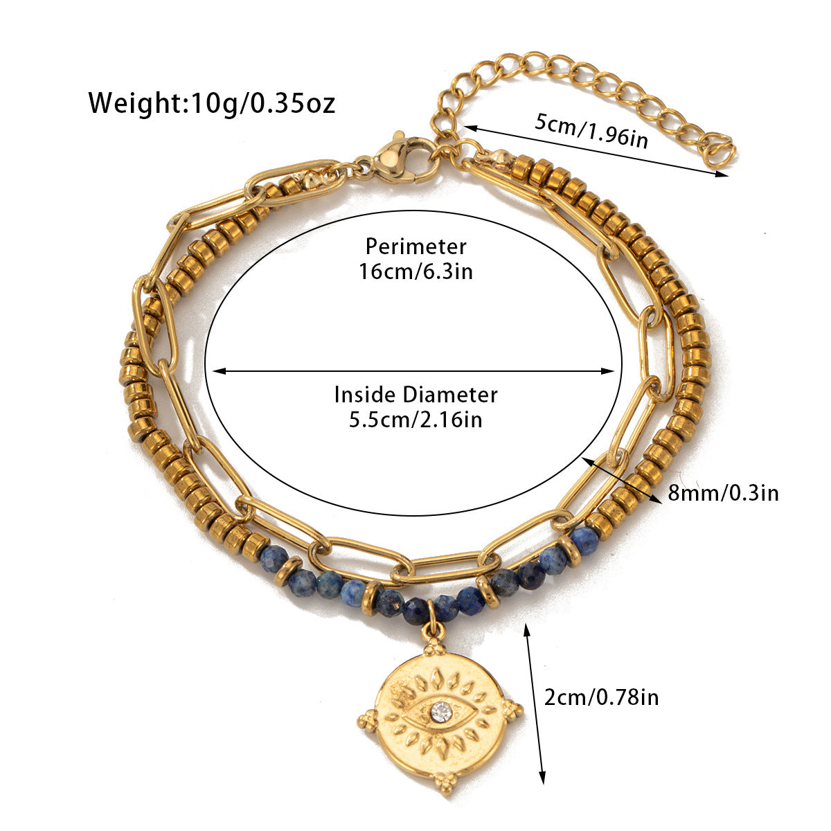 Pulsera bohemia de cuentas de acero y titanio de doble capa