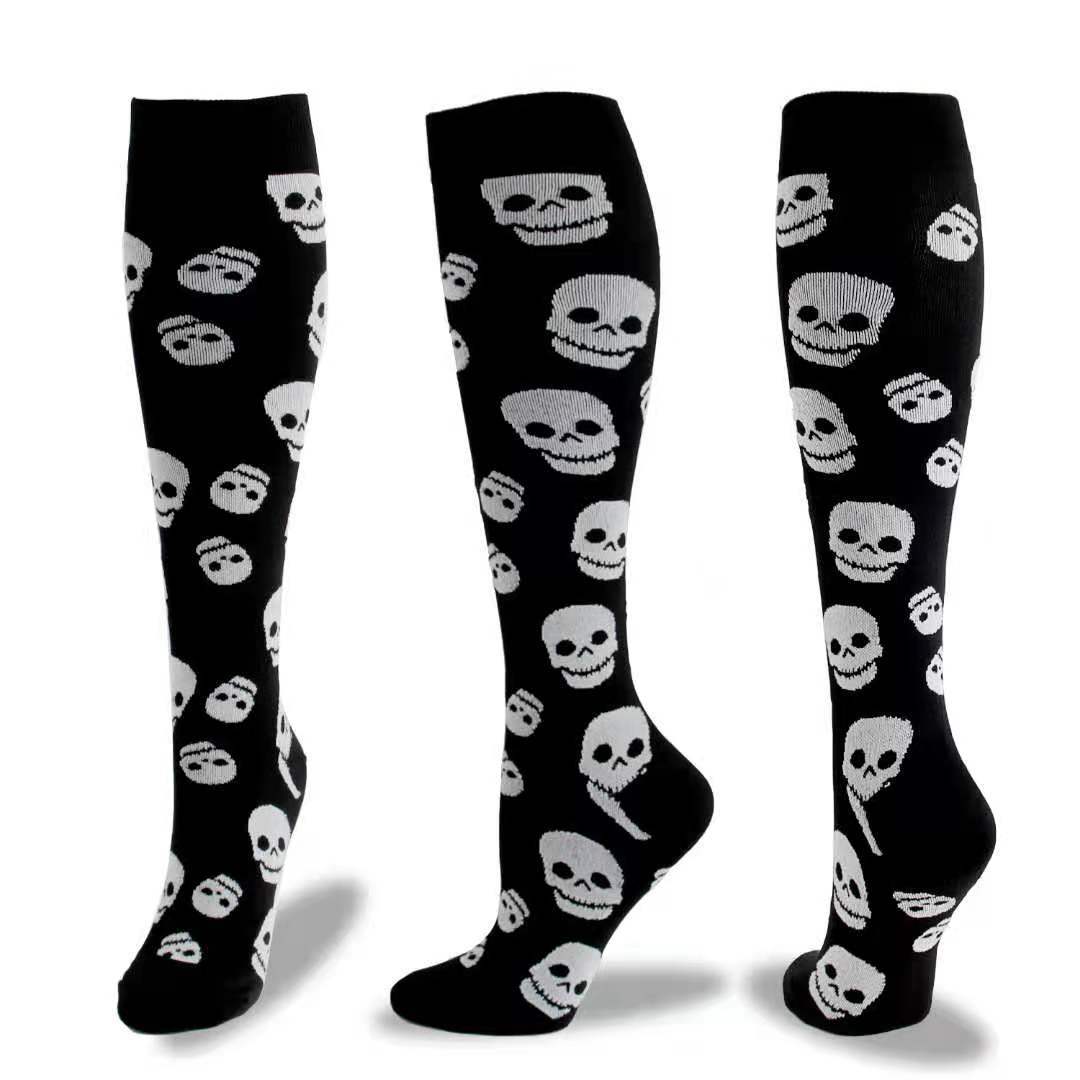 Chaussettes mollet en nylon à la mode, amusantes, sport, Halloween, crâne