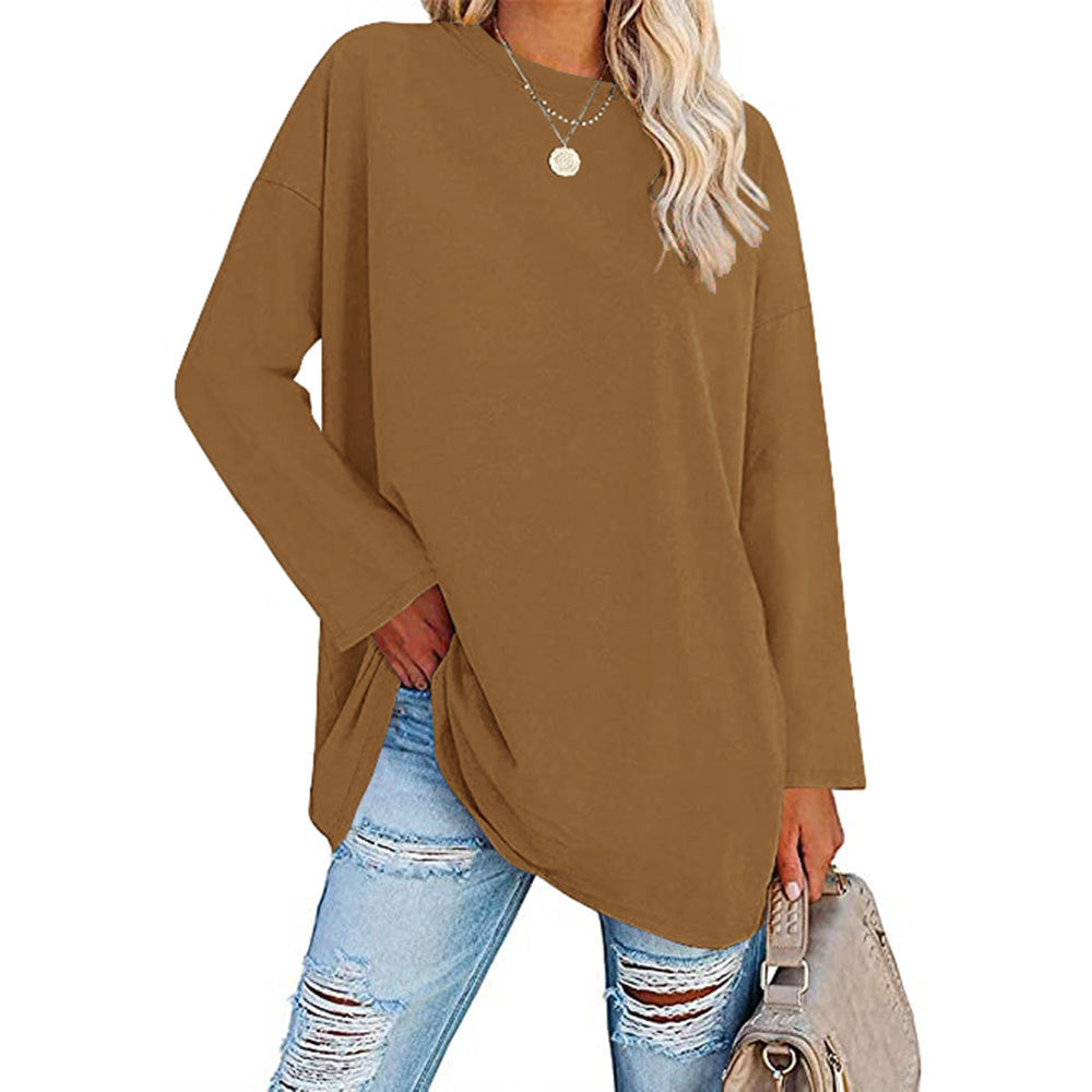 T-shirt décontracté à manches longues pour femme, couleur unie, vierge