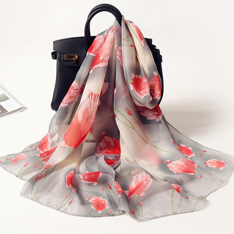 Elegante bufanda larga con estampado de flores para mujer