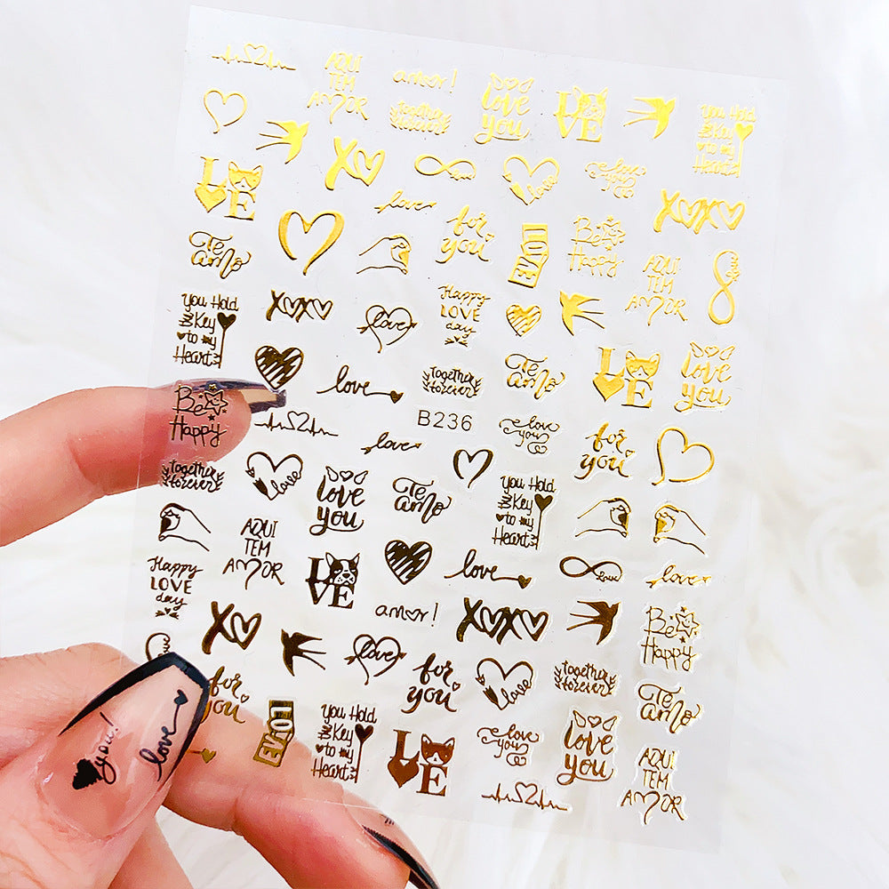 Pegatinas de uñas con letras de amor en forma de corazón para San Valentín