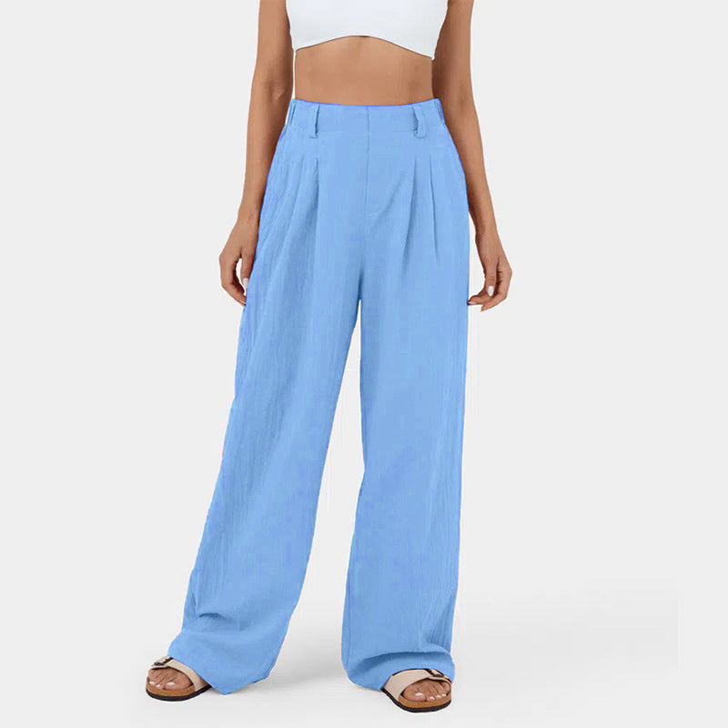 Pantalones casuales de algodón con cintura alta y pierna ancha para mujer