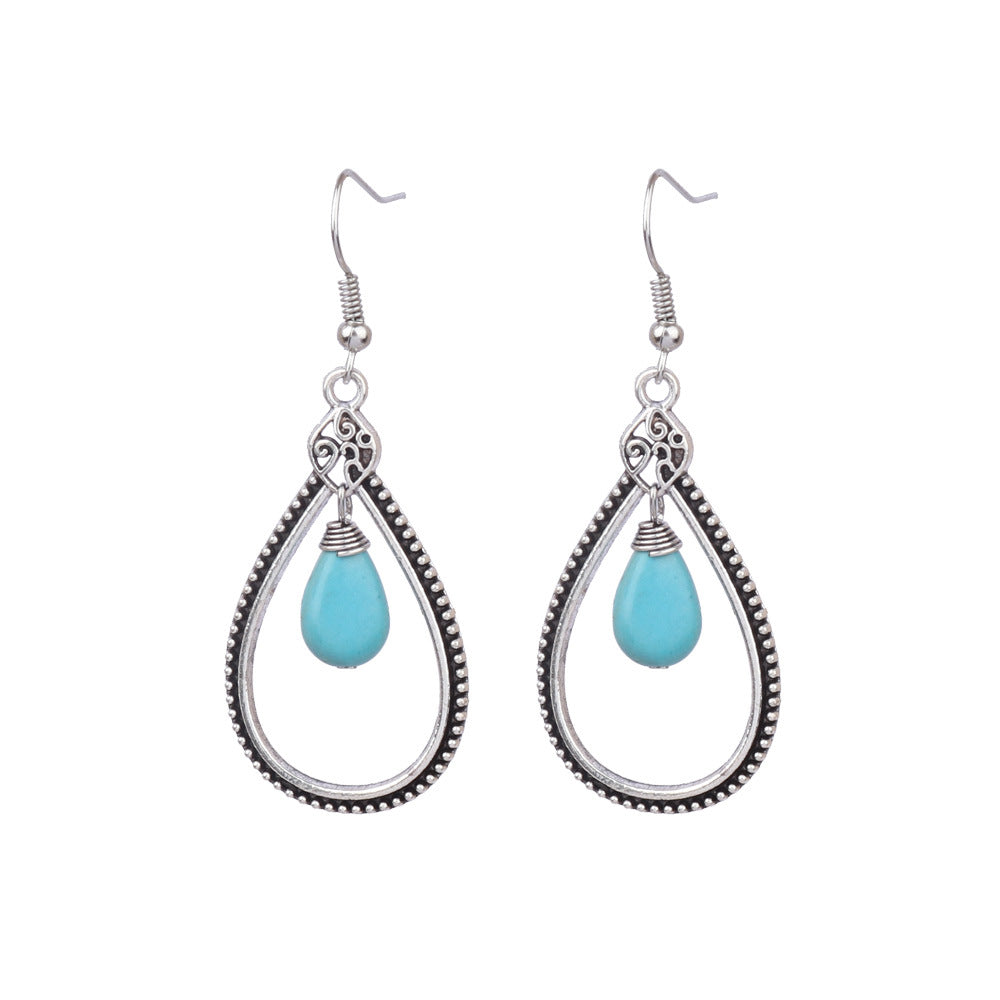Conjunto de pendientes turquesa retro de estilo étnico bohemio