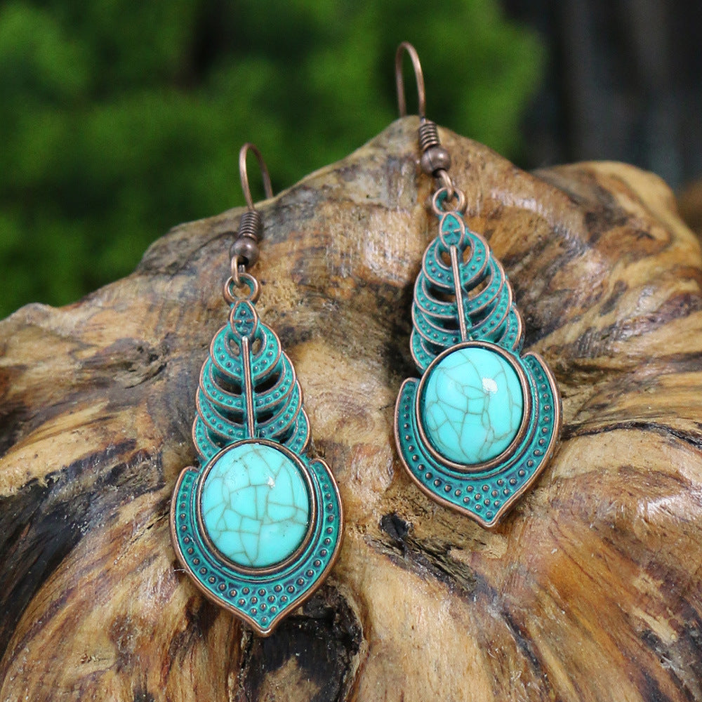 Boucles d'oreilles rétro turquoise de style ethnique bohème