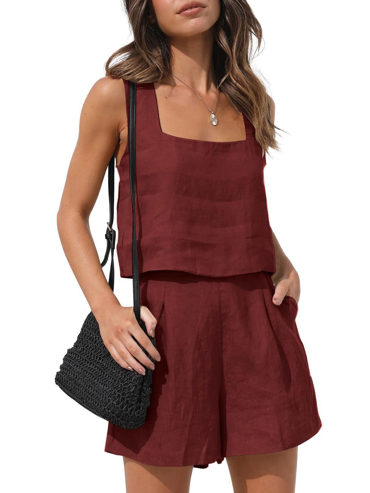 Women Casual Solid Color Linen Two-Piece Set