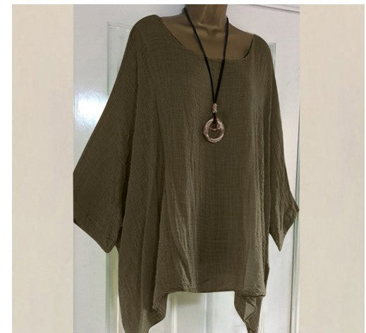 Blusa informal de manga larga irregular de color liso y talla grande para mujer