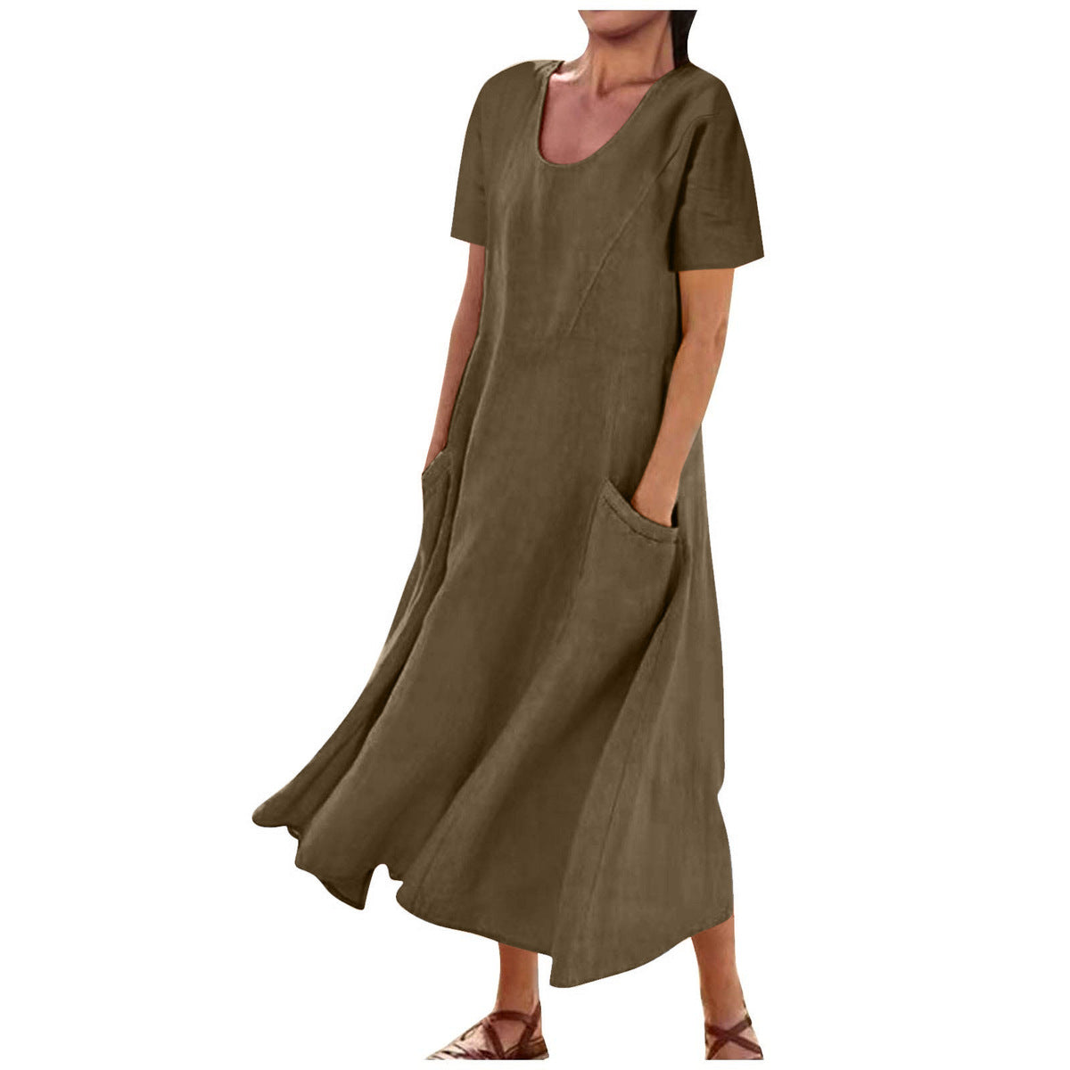 Vestido casual de lino y algodón de color liso para mujer