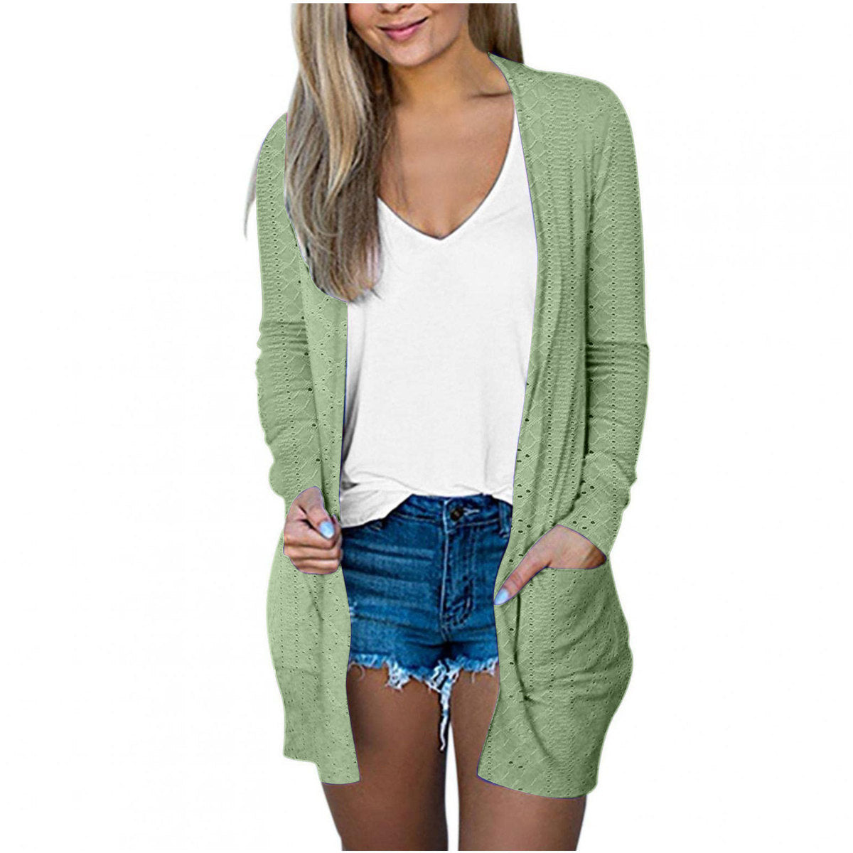 Manteau décontracté à manches longues pour femme, couleur unie