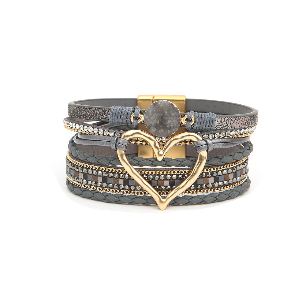 Bohemian Multi-Layer Leather Heart Bracelet