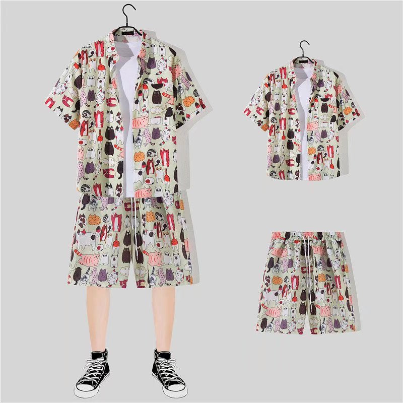 Conjunto de camisa informal de vacaciones con estampado de flores pequeñas para hombre