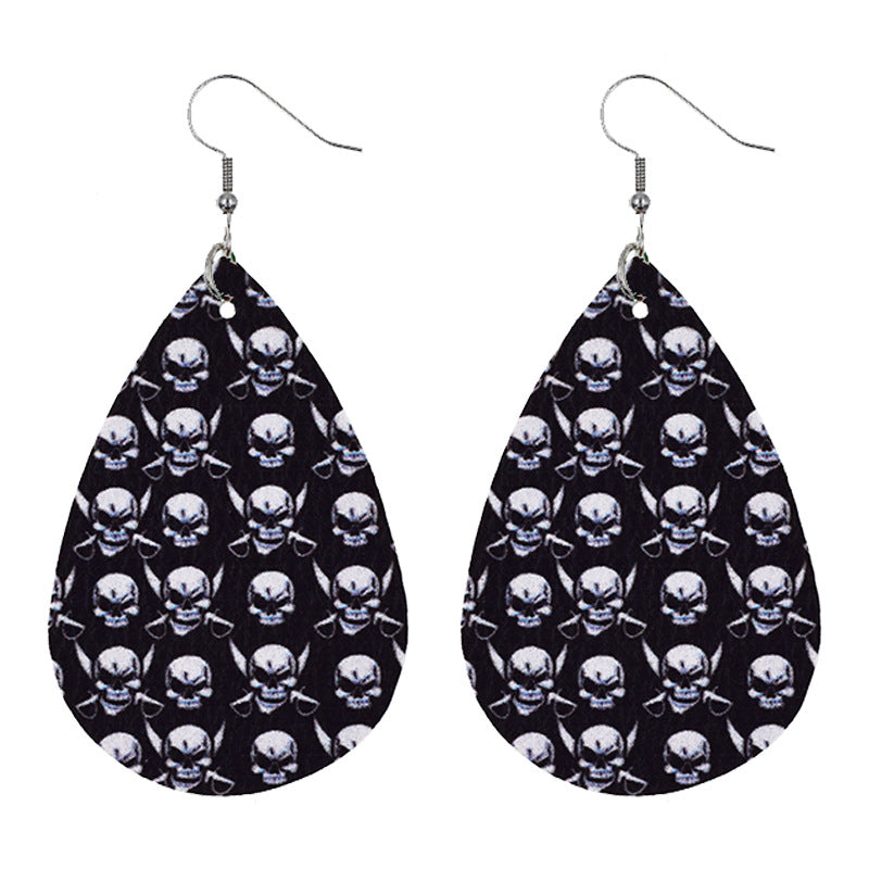 Halloween Women Fashion Leather Pumpkin Skull Earrings