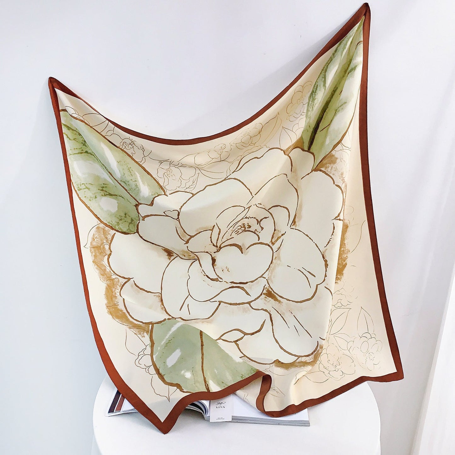 Bufanda de seda con estampado geométrico y floral de verano para mujer