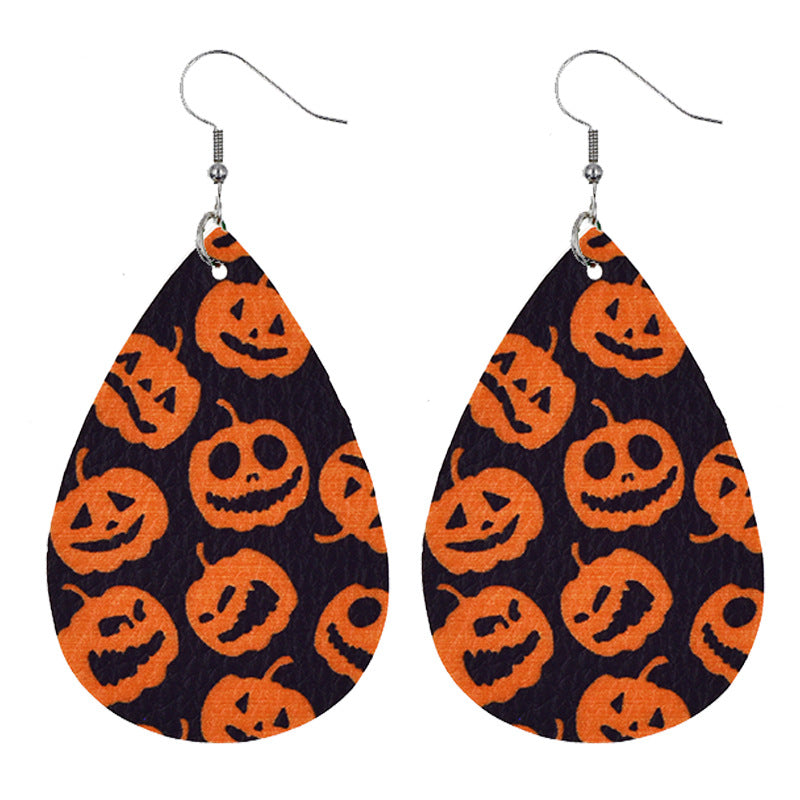 Halloween Women'S Leather Spider Pumpkin Earrings