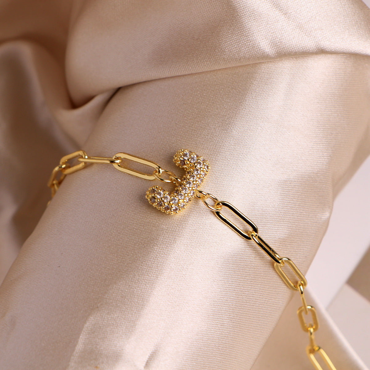 Fashion 26 Zircon Alphabet Clip Chain Bracelet