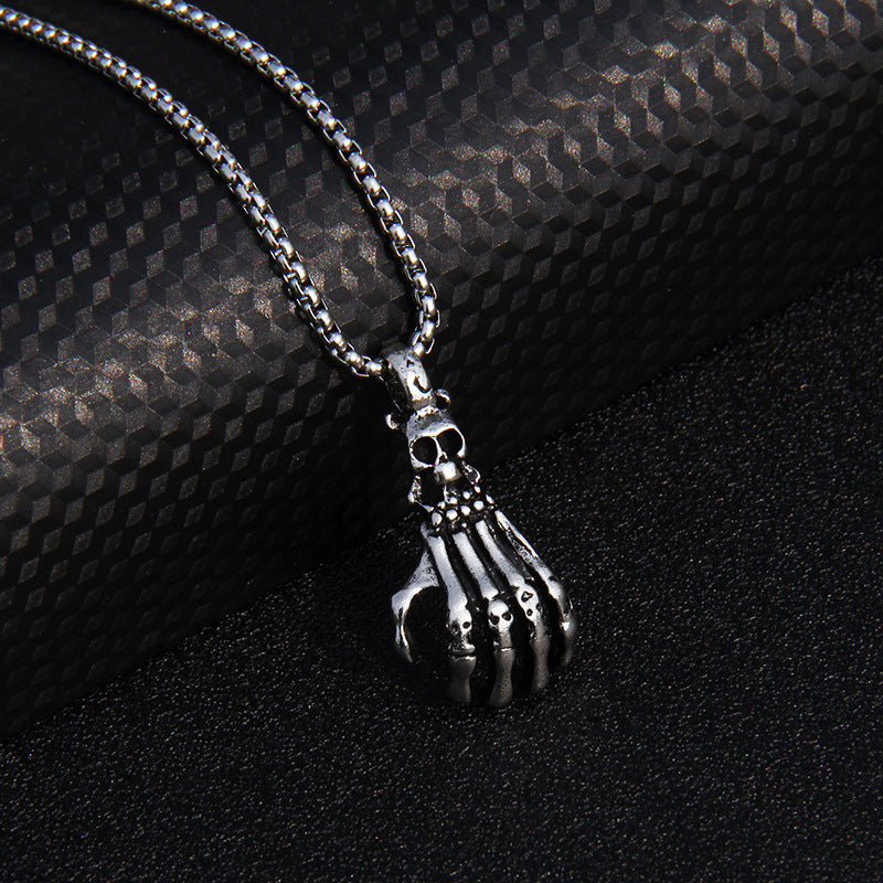 Collar unisex de Halloween con cruz de pez, calavera y mano de diablo