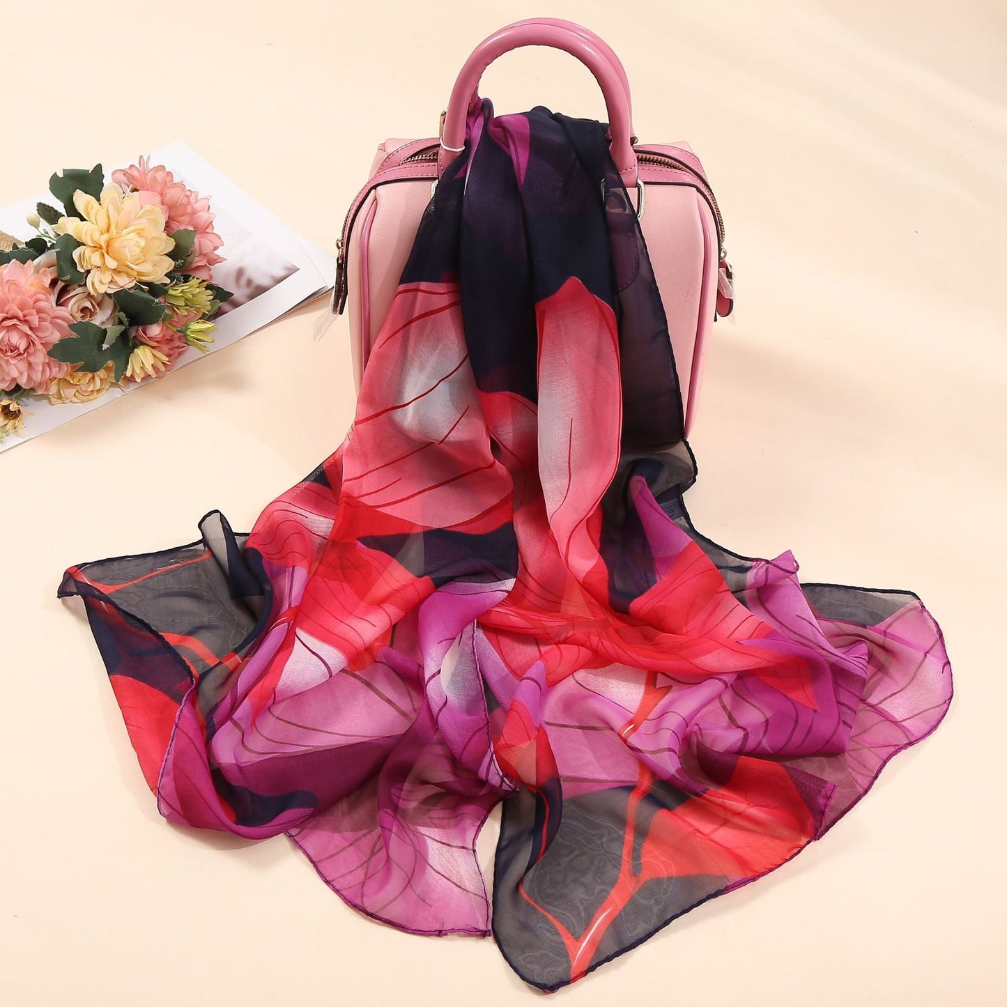 Bufanda de gasa con estampado de flores para primavera y verano