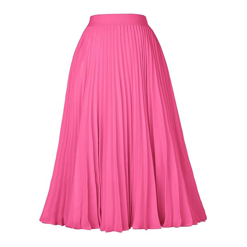 Falda plisada de cintura alta de color sólido informal de moda para mujer