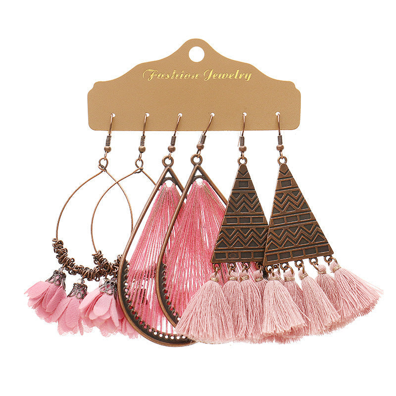Conjunto de pendientes con borlas creativas retro de estilo étnico bohemio