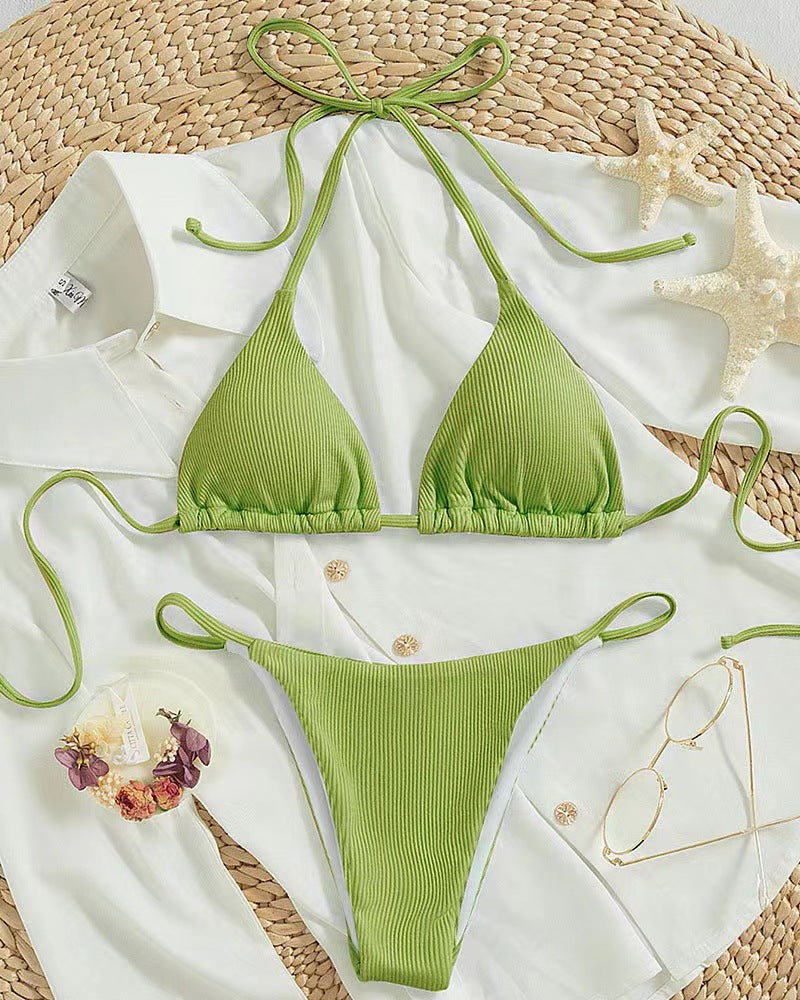 Maillot de bain bikini dos nu sexy et simple de couleur unie pour femmes