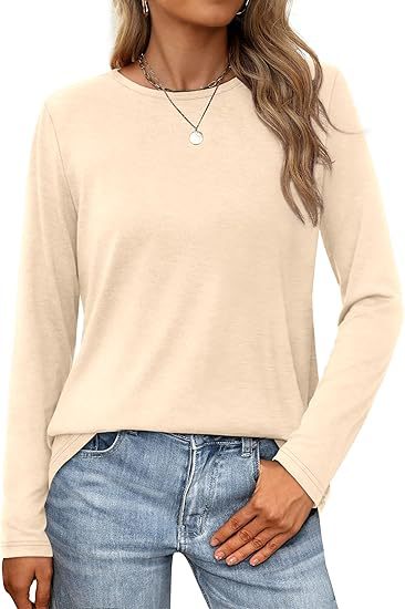 Summer Women Casual Solid Color Round Neck Long Sleeve Blank T-Shirt
