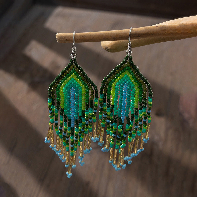 Boucles d'oreilles bohèmes à pampilles et perles de riz pour femmes