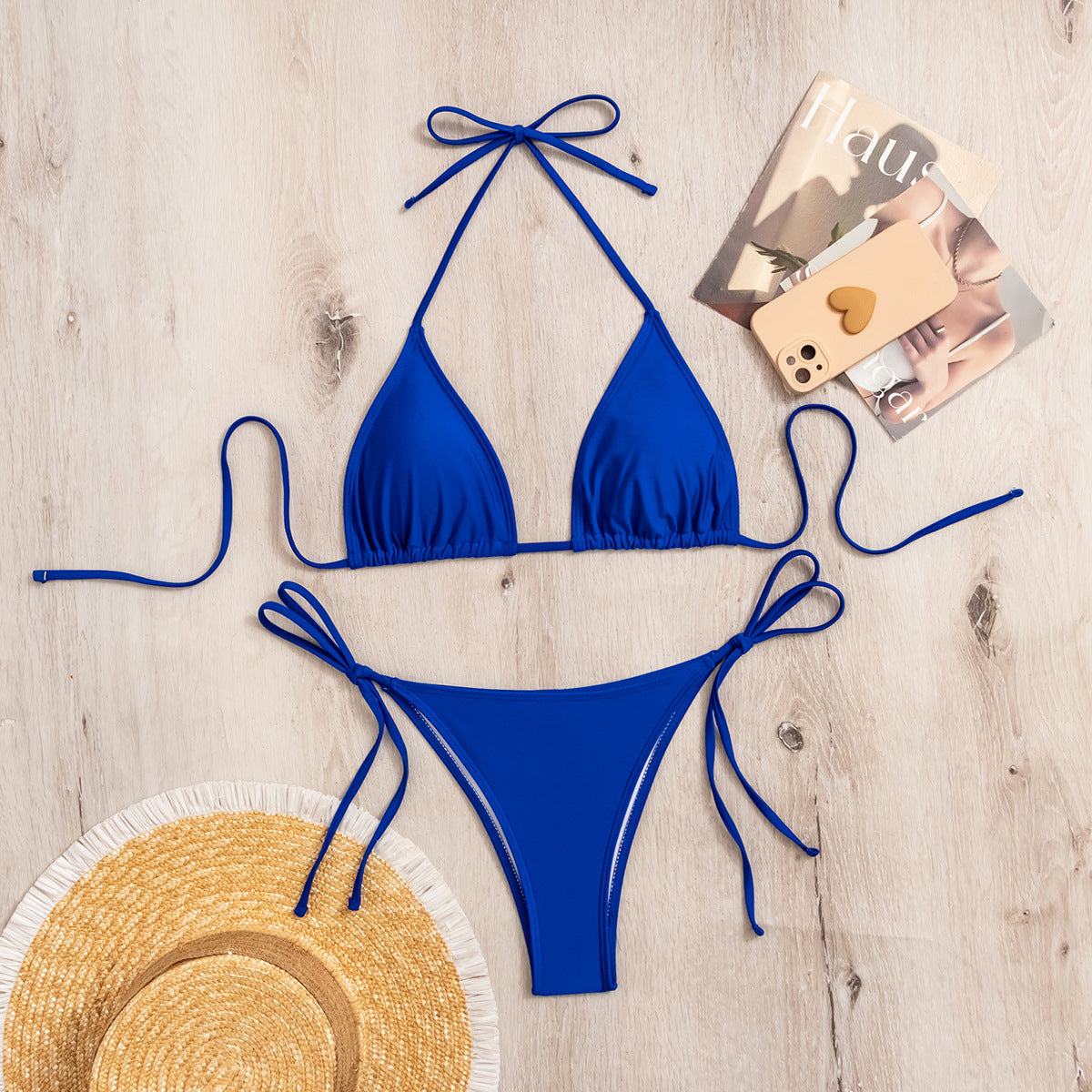 Bikini sexy de cuello halter de color sólido a la moda para mujer