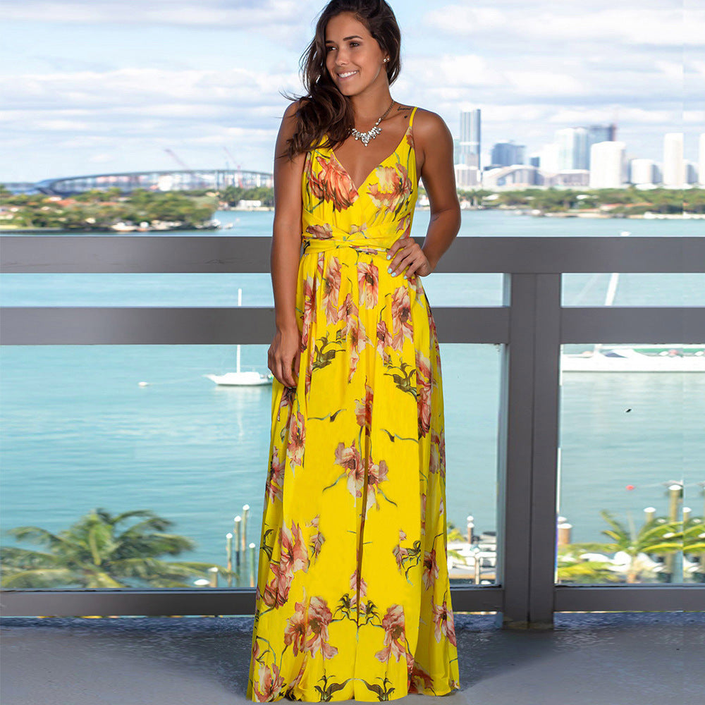 Vestido informal de algodón con cuello en V y estampado floral para mujer