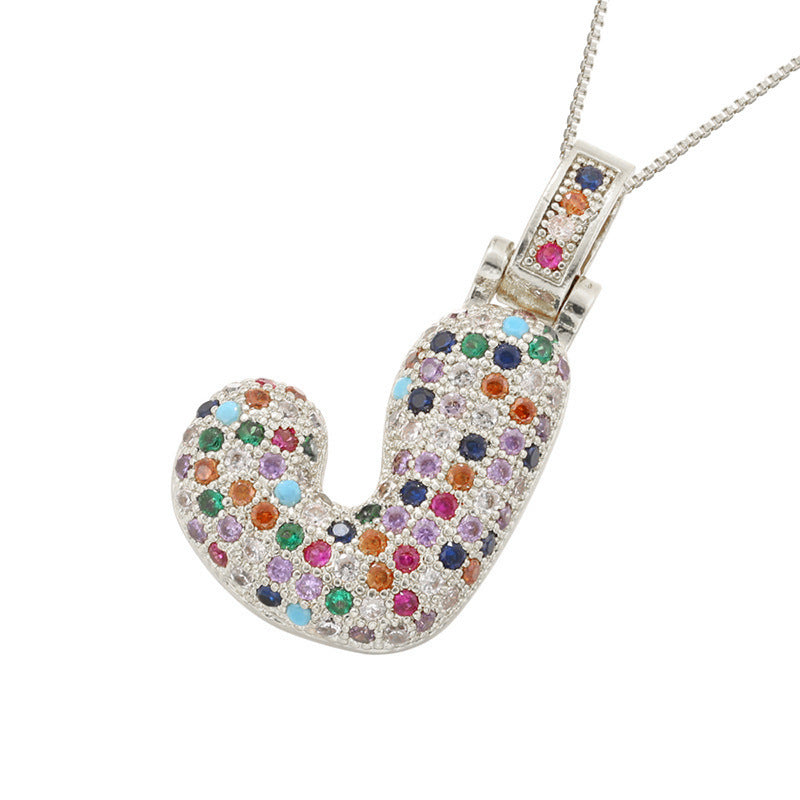 Collar con colgante de alfabeto dorado y circonita multicolor para mujer, joyería de moda