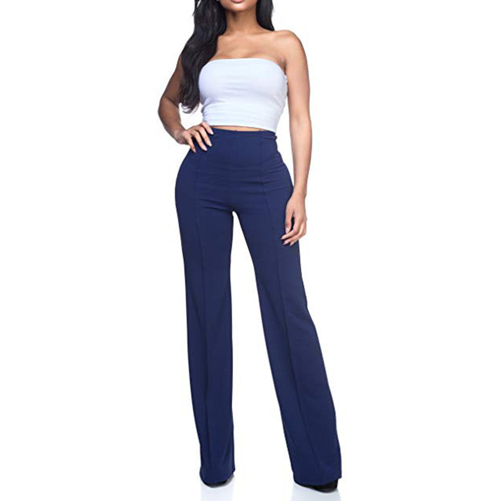 Pantalon large décontracté de couleur unie pour femme