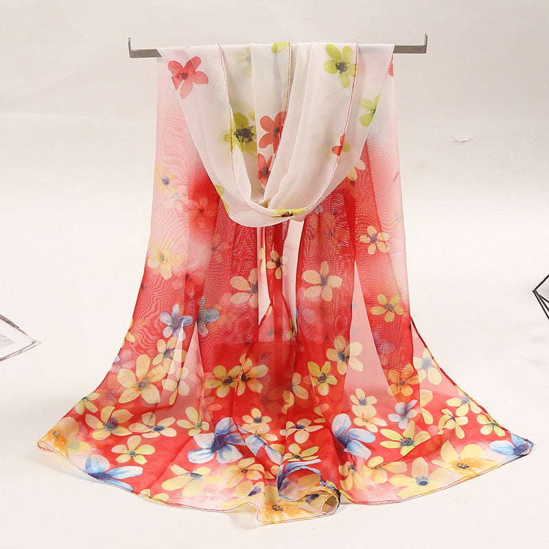 Écharpe en mousseline de soie à imprimé floral pour femme, printemps-été