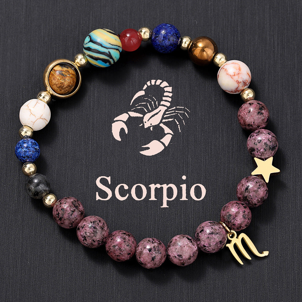 Fashion 12 Constellation Stainless Steel Beaded Bracelet