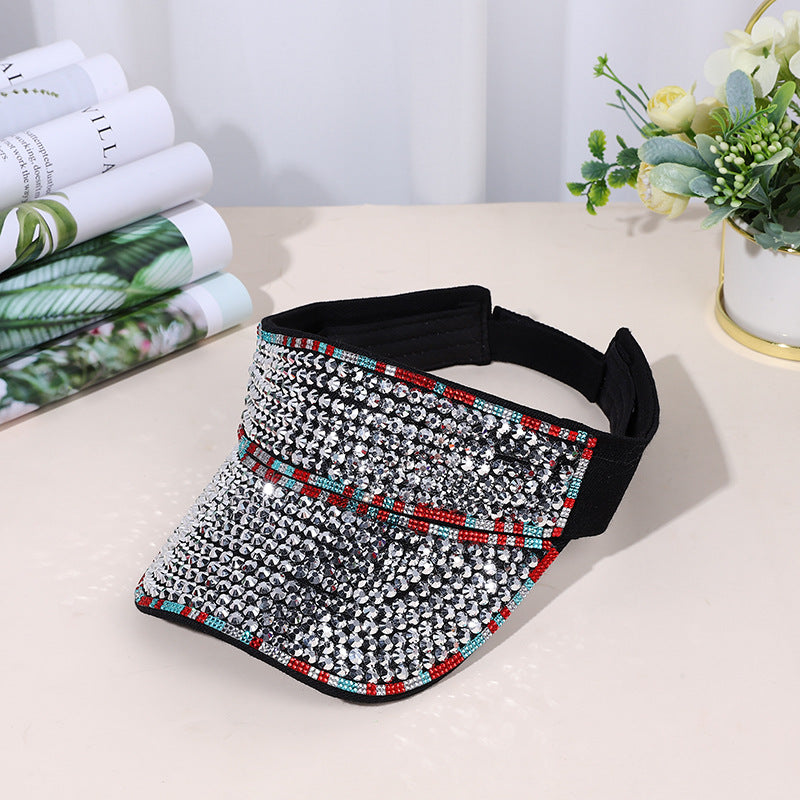 Gorra de protección solar hueca con diamantes de imitación para mujer