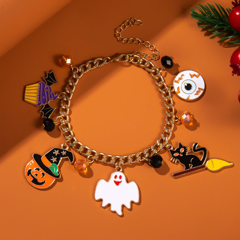 Pulsera naranja de murciélago fantasma de Halloween para mujer