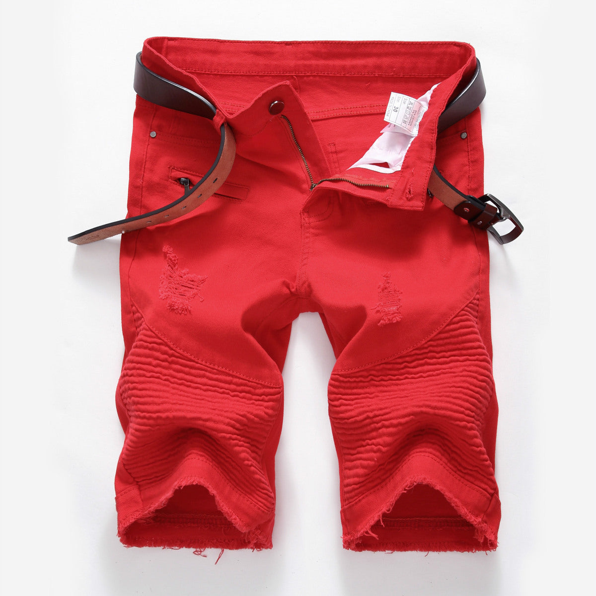 Men Fashion Casual Zipper Wrinkle Stretch Denim Shorts