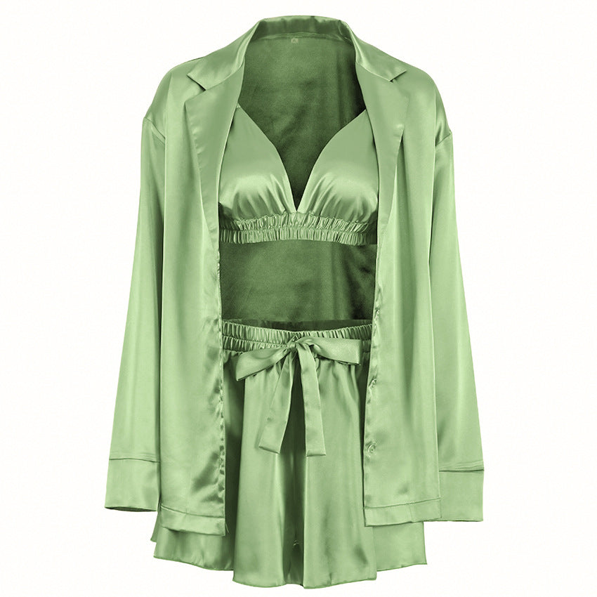 Women Fashion Sexy Silk Satin Pajamas Home Suit