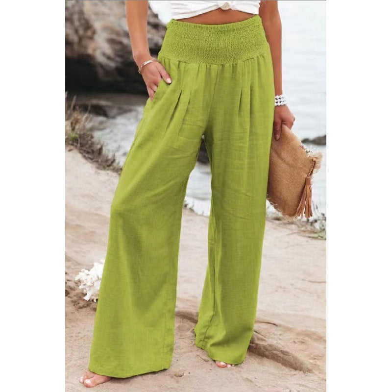 Pantalones anchos casuales de algodón y lino para mujer