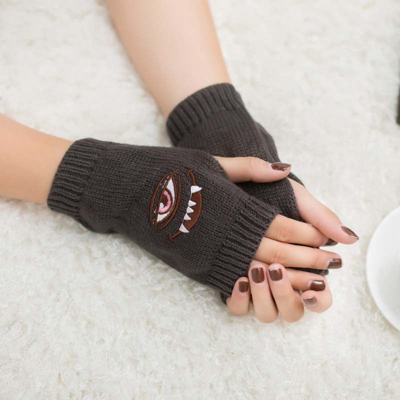 Half Finger Women's Gloves with Devil Eye Embroidery