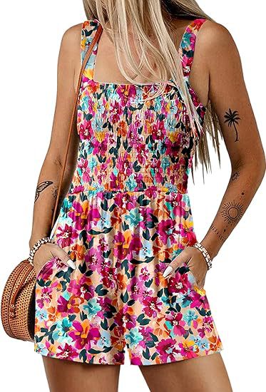 Women Casual Floral Printed Pleated Rompers