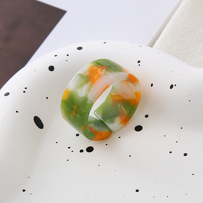 Women Fashion Multicolor Acrylic Geometric Ring - Stylish Accessory