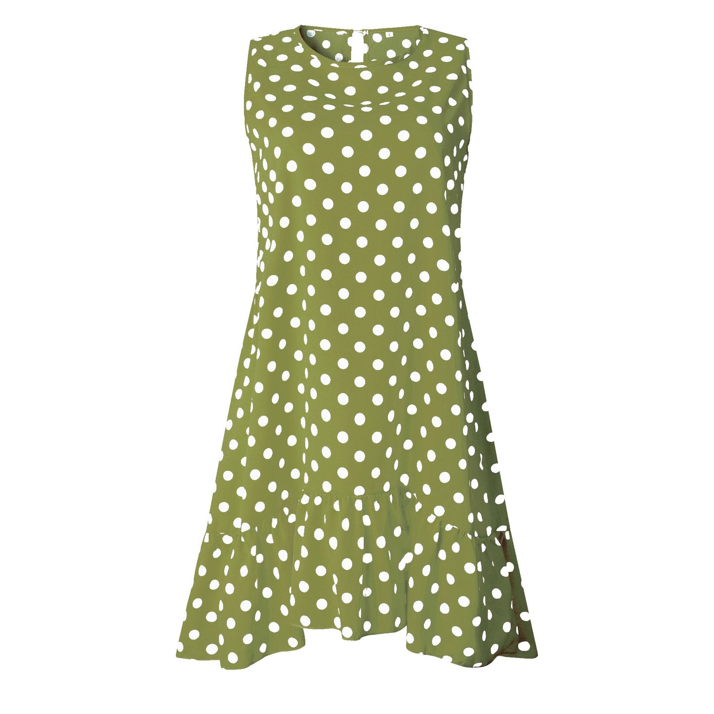 Minivestido playero bohemio de verano con lunares, sin mangas y volantes para mujer
