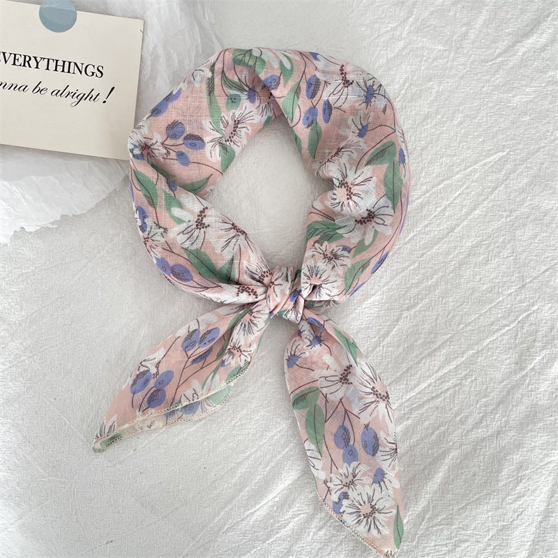 Summer Women Fashion Cotton Linen Floral Scarf