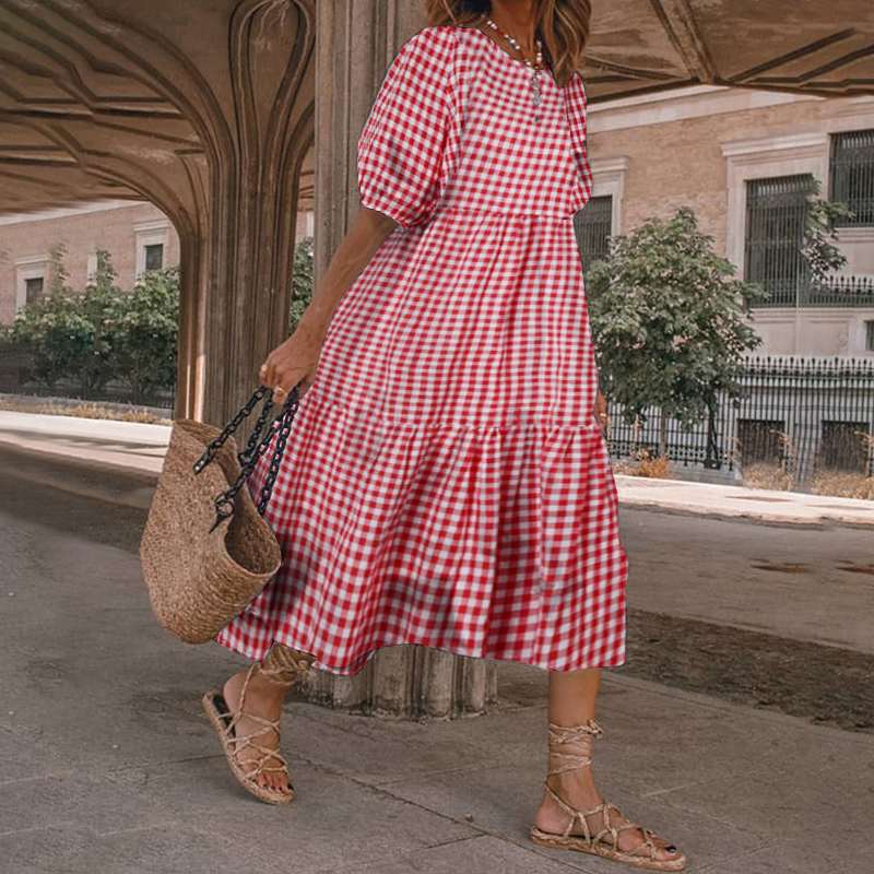 Summer Women Casual Bohemian Short Sleeve Polka Dot Dress